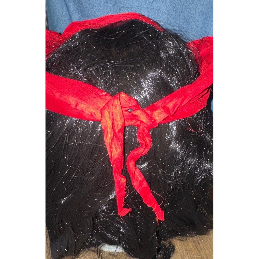 Pirate Wig Wavy Black Hair Beaded Bandana Cosplay Adult Halloween Costume NWOT - Picture 6 of 10